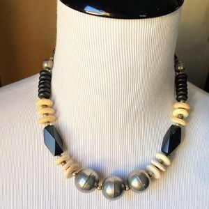 Vintage Metal Wood Bone beads bohemian hippie statement necklace